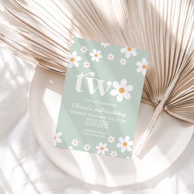 Retro Daisy 2 Convite para segundo aniversário Flo (Criador carregado)