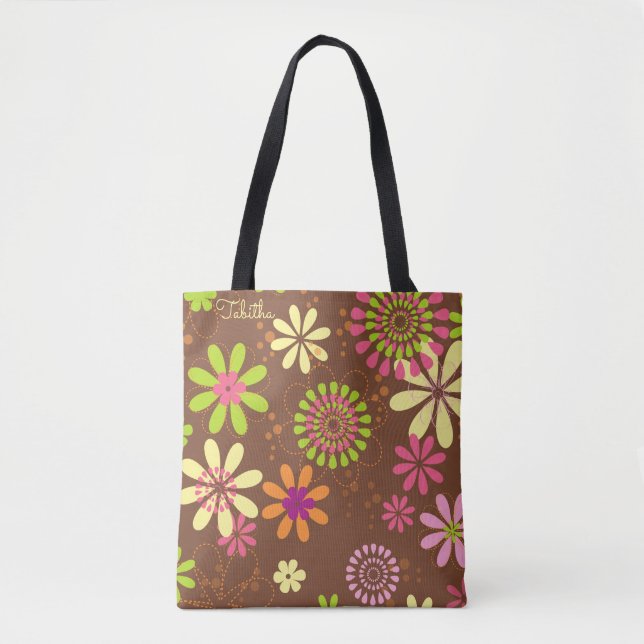 Retro Daisy Brown Tote Bag (Frente)