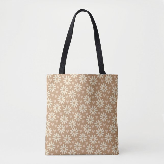 Retro Daisy e Heart Tote Bag (Frente)
