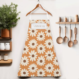 Retro Daisy Floral Name Apron