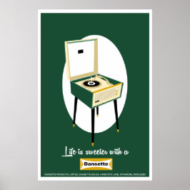 Retro Dansette green record player Pop Art poster