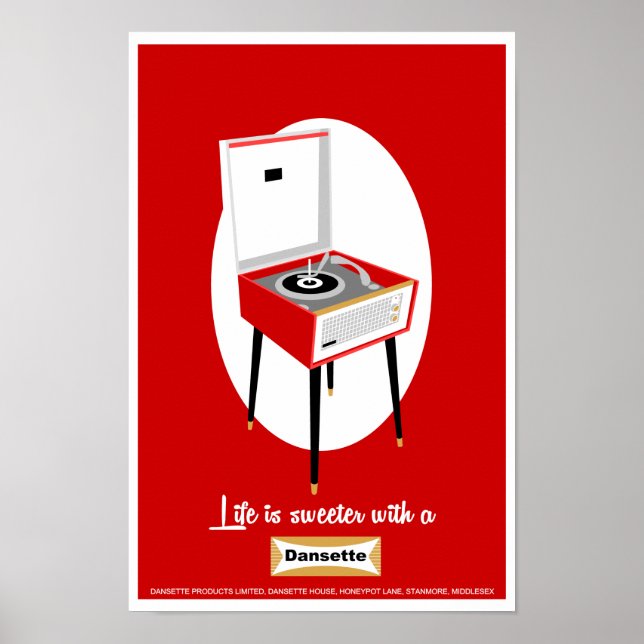 Retro Dansette red record player Pop Art poster (Frente)