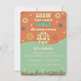 Retro de convite floral para 13 aniversário do Gro