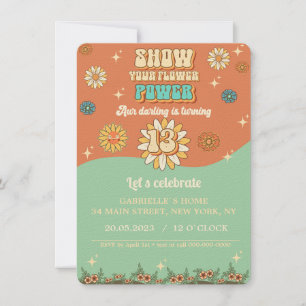 Retro de convite floral para 13 aniversário do Gro