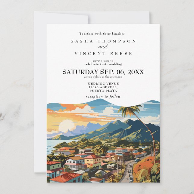 Retro de Convite para Casamento de Puerto Plata (Frente)