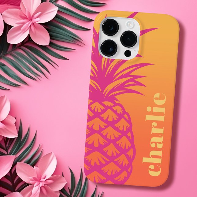 Retrô de gradiente amarelo alaranjado-abacaxi rosa (Hot pink pineapple orange yellow gradient retro Case-Mate iPhone case)