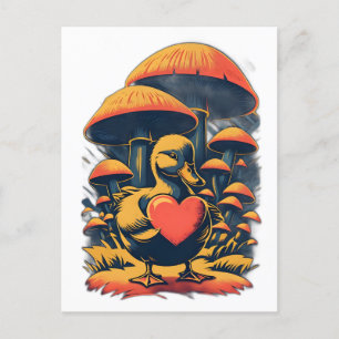 Retro Ducking segurando um cartão postal cardíaco
