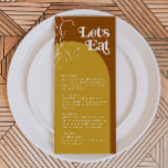 Retro FARRAH 70s Rust deixa comendo placa do menu<br><div class="desc">Este menu de casamento apresenta um fundo cor de laranja queimado, arco colorido de mostarda, florais infantis e uma fonte temática divertida dos anos 70. Este menu de janto é perfeito para um casamento, chá de fraldas ou qualquer outro evento especial. Todas as cores são editáveis, basta clicar no botão...</div>
