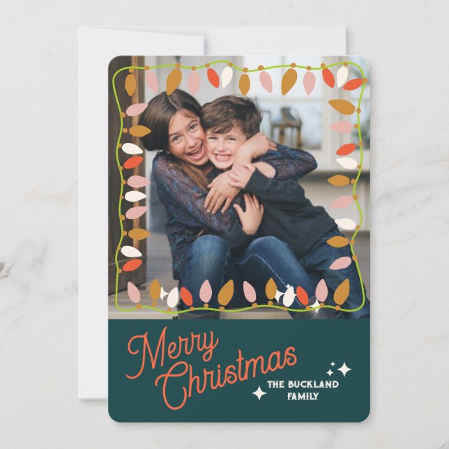 Retro Feliz Cartão com fotos de Natal Uma Imagem (Frente)