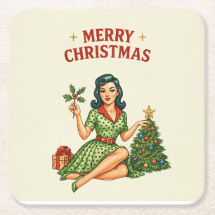 Retro Feliz Natal Pin-Up Porta-Copos de Papel