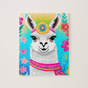 Retro Floral Colorida Llama Jigsee Quebra-cabeça