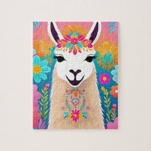 Retro Floral Colorido Llama Jigsee Quebra-cabeça
