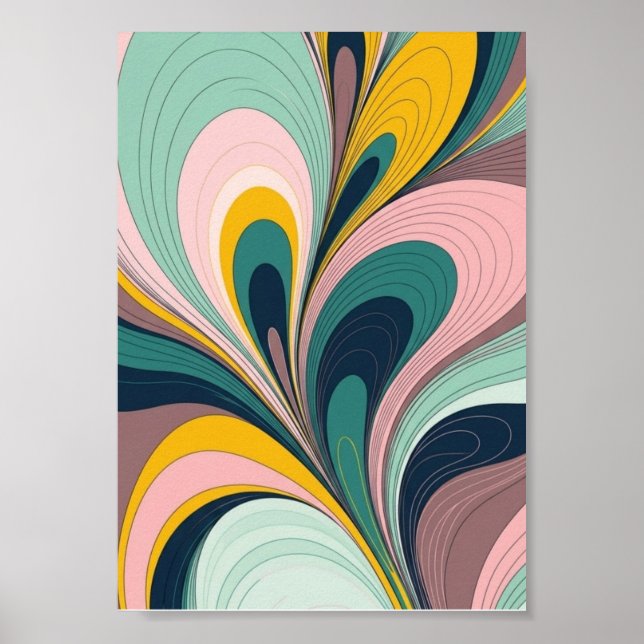 Retro Fluid Abstractionist Wave Poster (Frente)