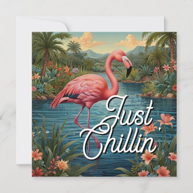 Retro fofo flamingo rosa paraíso tropical   (Frente)