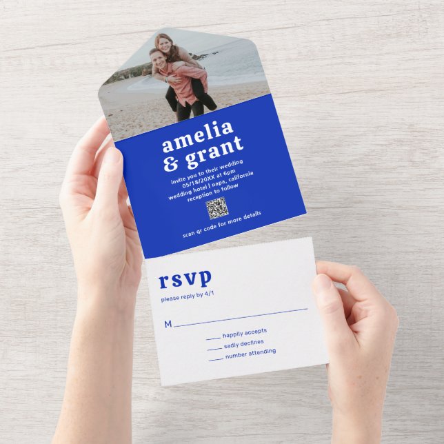 Retro Font Royal Blue QR Code Foto: Casamento Mode (Tearaway)