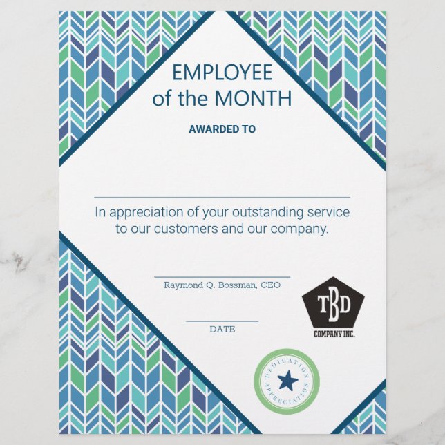 Retro funcionário do prêmio de valorização mensal (Frente)