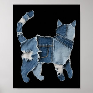 Retro Funny Remendo de Denim Animal Gato Impressão