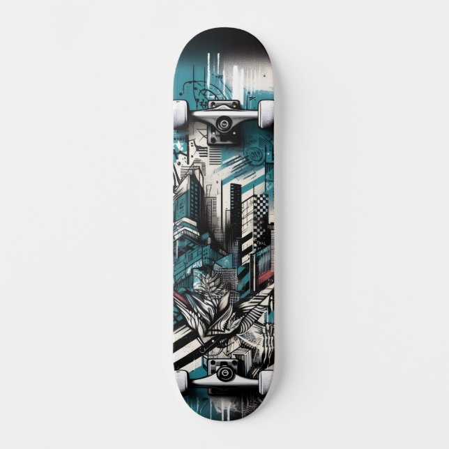 Retro-Futuristic Tech Street Art Skateboard 1 (Frente)