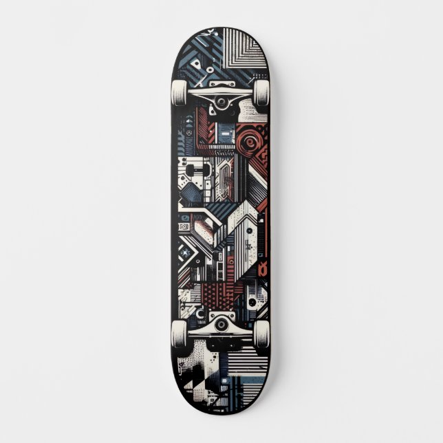 Retro-Futuristic Tech Street Art Skateboard 20 (Frente)