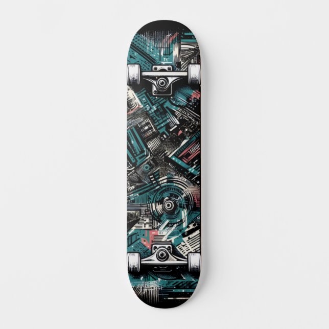Retro-Futuristic Tech Street Art Skateboard 24 (Frente)