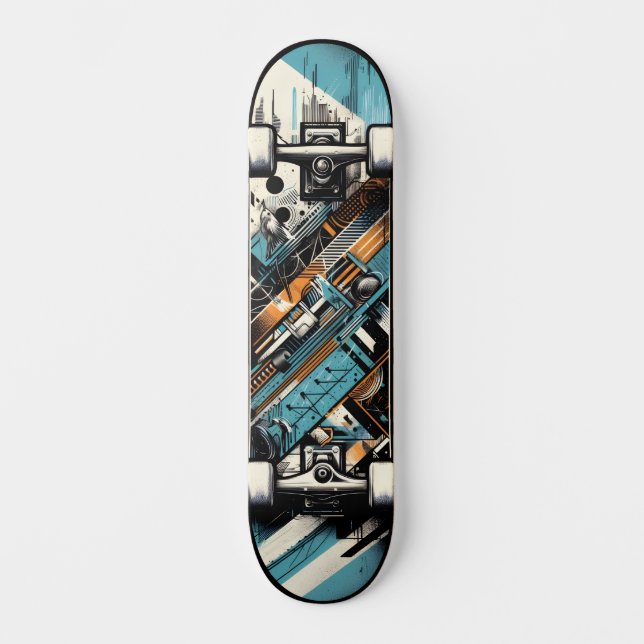 Retro-Futuristic Tech Street Art Skateboard 3 (Frente)
