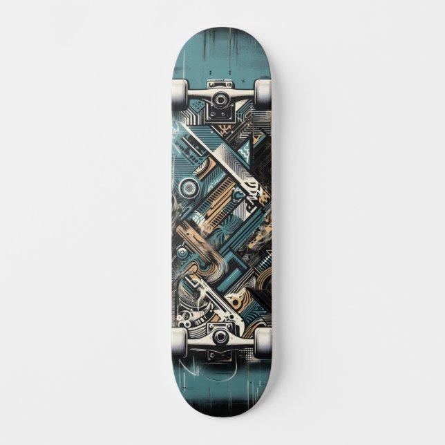 Retro-Futuristic Tech Street Art Skateboard 34 (Frente)