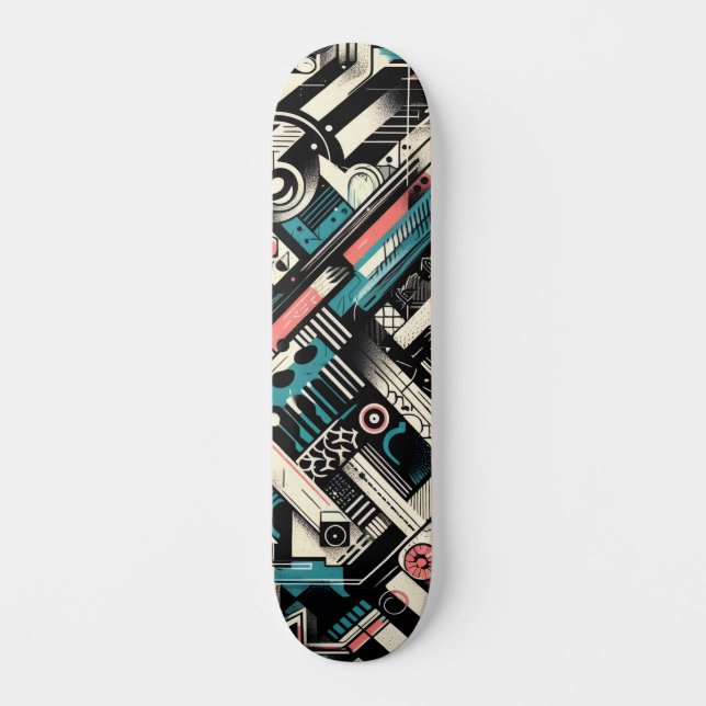 Retro-Futuristic Tech Street Art Skateboard 6 (Frente)