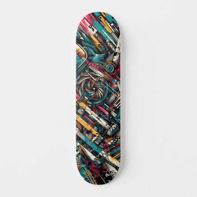 Retro-Futuristic Tech Street Art Skateboard 9 (Frente)