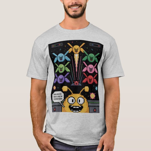 Retro Galaga Galagans T-Shirt - Bee-lieve in Forma (Frente)