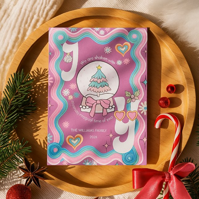 Retro Groovy Divertido Rosa JOY Saudação de Natal (Criador carregado)