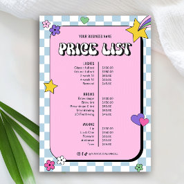 Retro Groovy Girly Pink Beauty Salon Price List