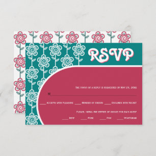 Retro groovy magenta e teal 70s RSVP de casamento