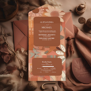Retro Groovy queima o casamento floral laranja