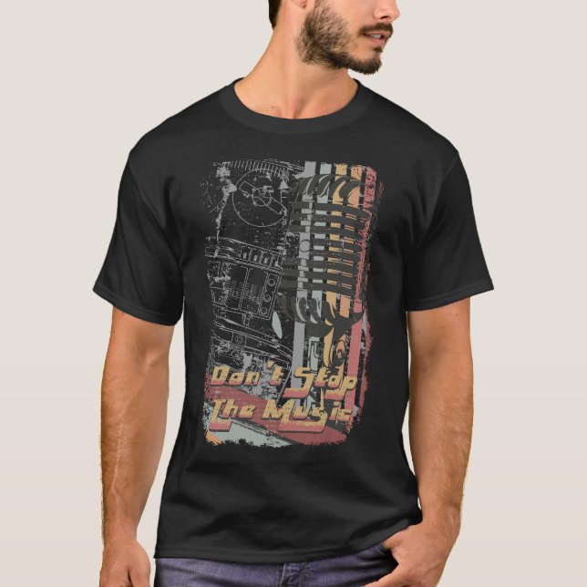 Retro Grunge Mic - Don't Stop The Music T-Shirt (Frente)