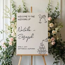 Retro Hand Drawn Champagne Tower Wedding Welcome