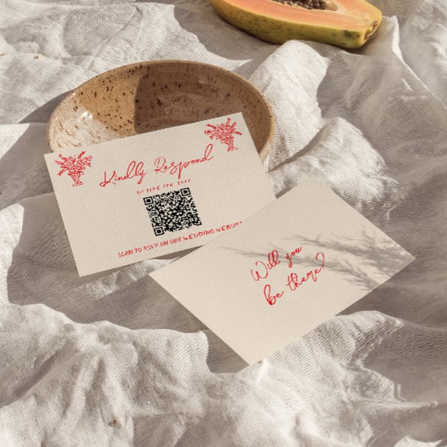 Retro Hand Drawn Red Unique QR Code Wedding RSVP (Criador carregado)