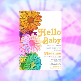 Retro Hello Baby Daisy Chá de fraldas Convite