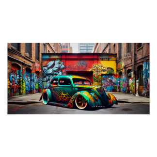 Retro Hot Rod Grafite Landscape Urbano Impressão