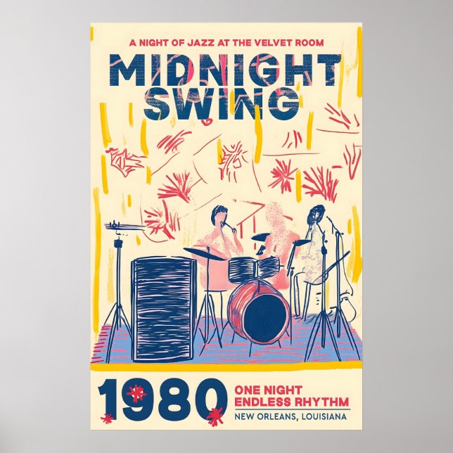 Retro Jazz Band Poster 1980s New Orleans Music Art (Frente)