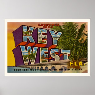 Retro Key West Flórida Impressão de Cartão Postal 