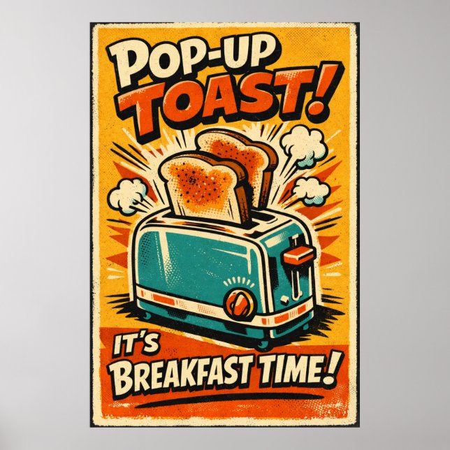 Retro Kitchen Toaster Poster – Pop-Up Toast Breakf (Frente)