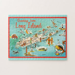 Retro Long Island Map Jigsera Quebra-cabeça