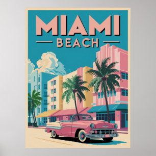Retro Miami Beach Art Deco - Poster de Viagens vin