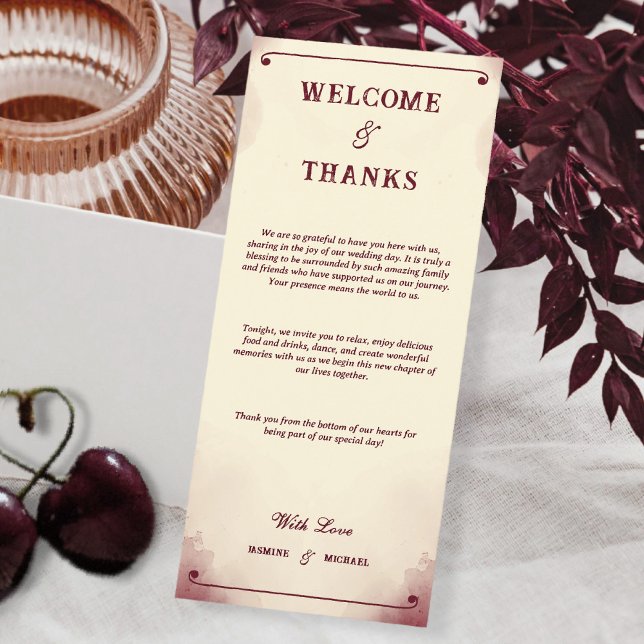 Retro Minimalist Burgundy Ivory Welcome and Thanks (Criador carregado)