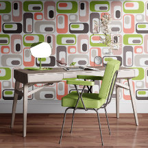 Retro Mod Ovals Salmon Blush Pink Rose Taupe Green