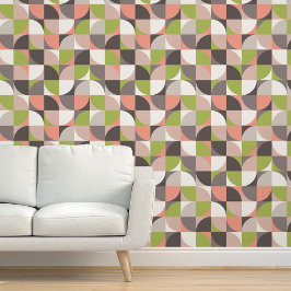 Retro Mod Squares Salmon Blush Pink Taupe Green