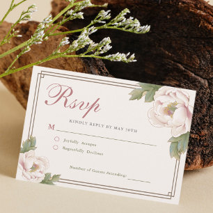 Retro Moderno Blush Pink Peony Floral Weding RSVP