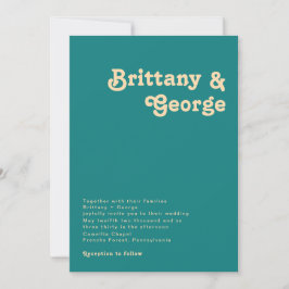 Retro Moderno | Convite Para Casamento Teal