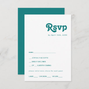 Retro Moderno   Placa RSVP de Escolha do Menu Teal