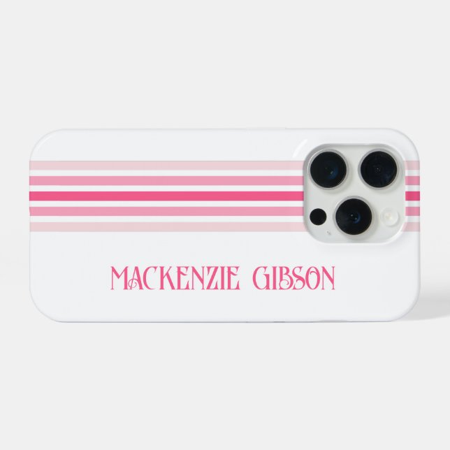 Retro Monogrammed Minimalist Pink Stripes (Verso Horizontal)